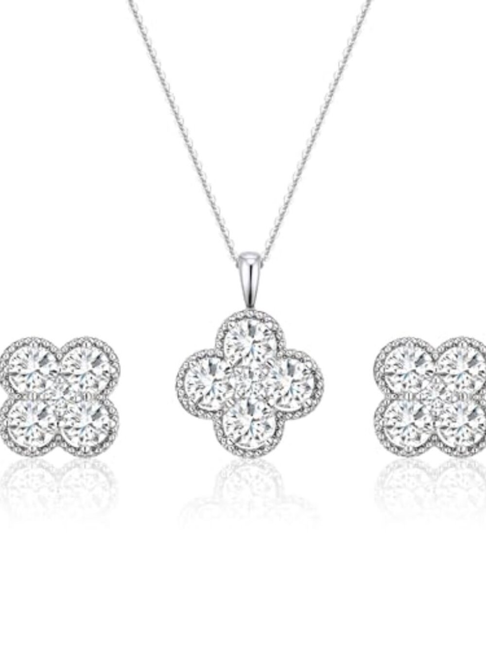 BRAND NEW S925 Silver Clover Necklace and Stud Earrings Jewelry Set